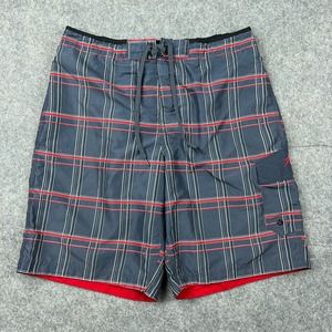 Speedo Swim Shorts Mens Large Gray Red Mesh Lined Bathing Suit Cargo‎ Surf Beach